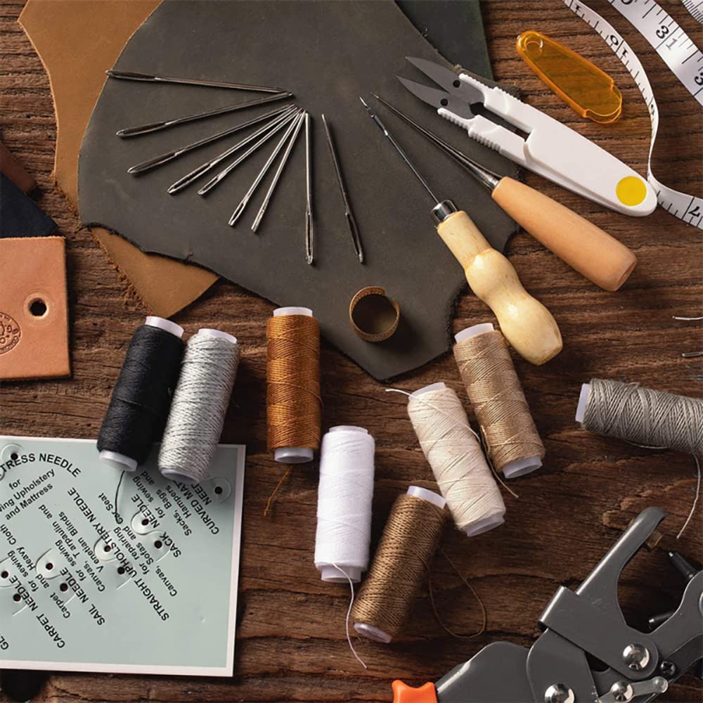 Supvox 19Pcs Leather Sewing Tools, Leather Craft Tool Kit with Hand Sewing Needles Drilling Awl Waxed Thread and Thimble Curved Upholstery Repair Kit for Beginners and Professionals Leather Craft Supvox 19Pcs Leather Sewing Tools, Leather Craft Tool Kit with Hand Sewing Needles Drilling Awl Waxed Thread and Thimble Curved Upholstery Repair Kit for Beginners and Professionals Leather Craft